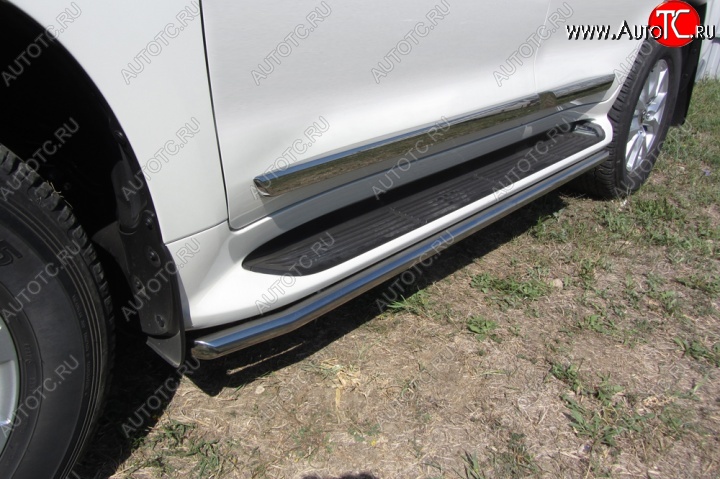 13 799 р. Защита штатных порогов из трубы диаметром 42 мм Slitkoff  Toyota Land Cruiser  200 (2015-2021) 2-ой рестайлинг (Цвет: нержавеющая полированная сталь)  с доставкой в г. Керчь