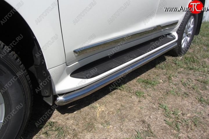 16 999 р. Защита штатных порогов из трубы диаметром 57 мм Slitkoff  Toyota Land Cruiser  200 (2015-2021) 2-ой рестайлинг (Цвет: нержавеющая полированная сталь)  с доставкой в г. Керчь