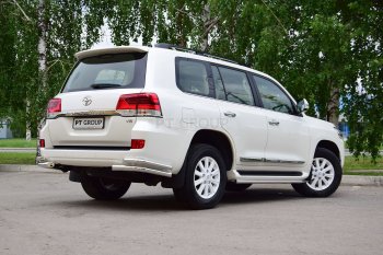 27 269 р. Защита заднего бампера Petroil Tuning (уголки двойные, d63/51)  Toyota Land Cruiser  200 (2015-2021) 2-ой рестайлинг (Нержавеющая полированная сталь)  с доставкой в г. Керчь. Увеличить фотографию 2