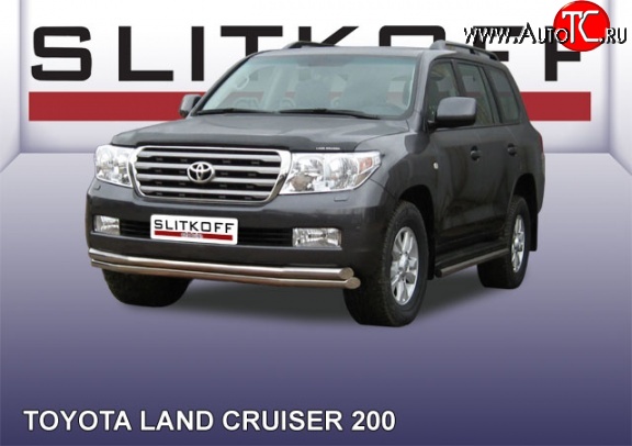 21 349 р. Двойная защита переднего бампера из труб диаметрами по 57 мм Slitkoff  Toyota Land Cruiser  200 (2007-2012) дорестайлинг (Цвет: нержавеющая полированная сталь)  с доставкой в г. Керчь