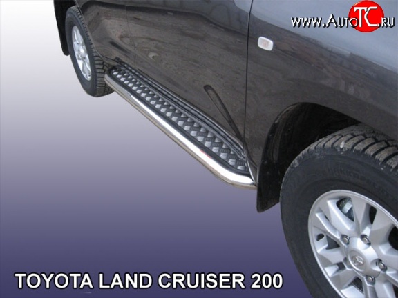 25 649 р. Широкая защита порогов с трубой диаметром 42 мм Slitkoff  Toyota Land Cruiser  200 (2007-2012) дорестайлинг (Цвет: нержавеющая полированная сталь)  с доставкой в г. Керчь