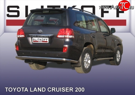 18 549 р. Защита заднего бампера из длинной трубы диаметром 76 мм Slitkoff Toyota Land Cruiser 200 дорестайлинг (2007-2012) (Цвет: нержавеющая полированная сталь)  с доставкой в г. Керчь