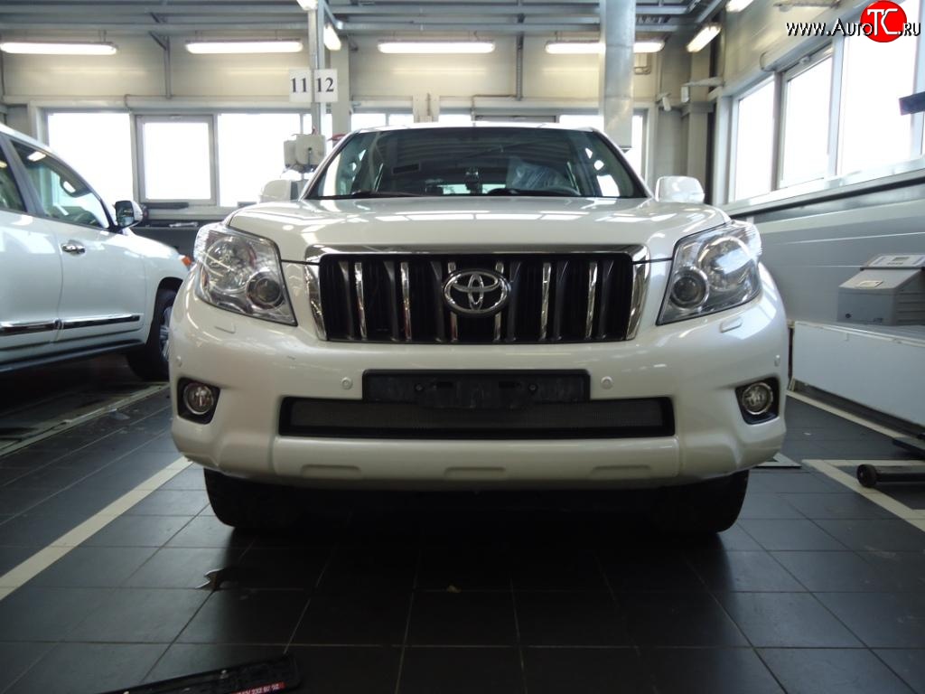 1 539 р. Сетка на бампер Russtal (хром) Toyota Land Cruiser Prado J150 дорестайлинг (2009-2013)  с доставкой в г. Керчь