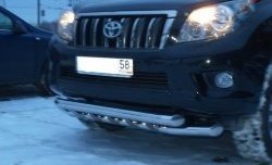 Двойная защита переднего бампера d76 мм с пластинами Металл Дизайн Toyota Land Cruiser Prado  J150 (2009-2013) дорестайлинг (полированная нержавейка)