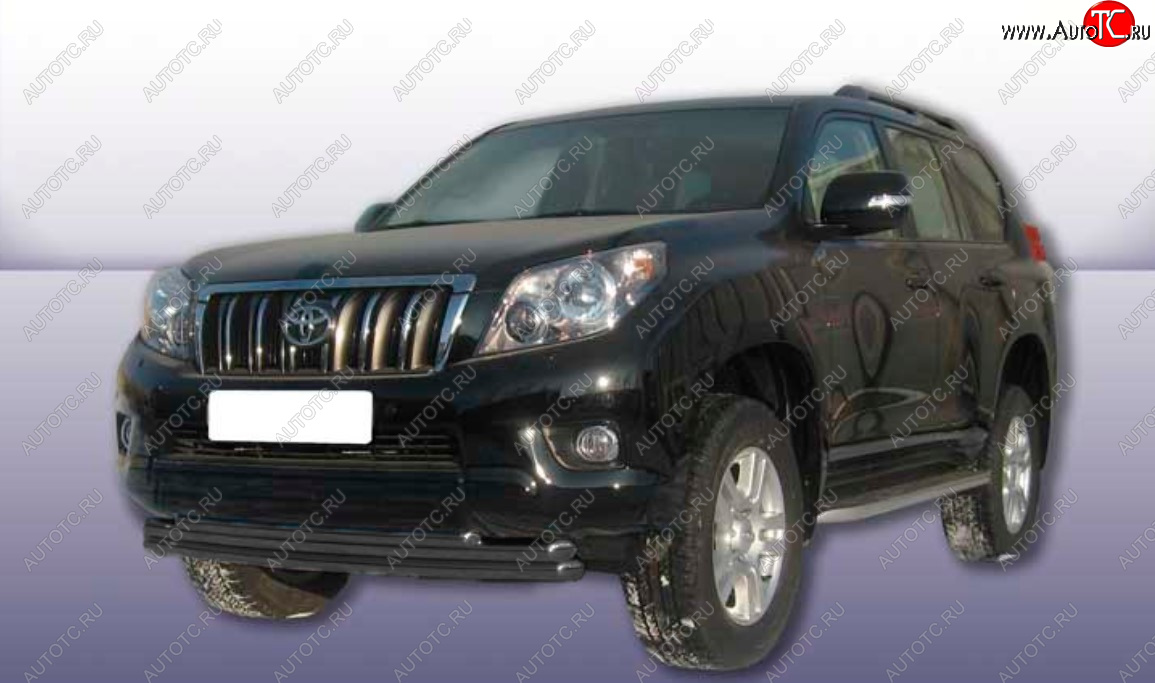 13 949 р. Защита переднего бампера Slitkoff (Ø 57+Ø 57+Ø 42, тройная).  Toyota Land Cruiser Prado  J150 (2009-2013) дорестайлинг (Сталь с полимерным покрытием. Цвет: черный)  с доставкой в г. Керчь
