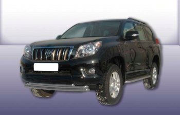 Защита переднего бампера Slitkoff (Ø 57+Ø 57+Ø 42, тройная). Toyota Land Cruiser Prado  J150 (2009-2013) дорестайлинг (Сталь с полимерным покрытием. Цвет: серебристый)