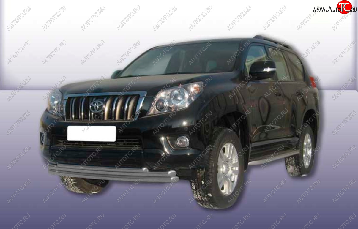 13 949 р. Защита переднего бампера Slitkoff (Ø 57+Ø 57+Ø 42, тройная).  Toyota Land Cruiser Prado  J150 (2009-2013) дорестайлинг (Сталь с полимерным покрытием. Цвет: серебристый)  с доставкой в г. Керчь