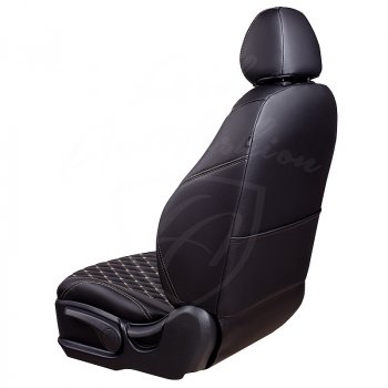 Чехлы для сидений Lord Autofashion Байрон (экокожа, спинка и сиденья 60/40, 3 Г-образных подголовника) Toyota Land Cruiser Prado  J150 (2009-2013) дорестайлинг (Черный, вставка черная, строчка бежевая)