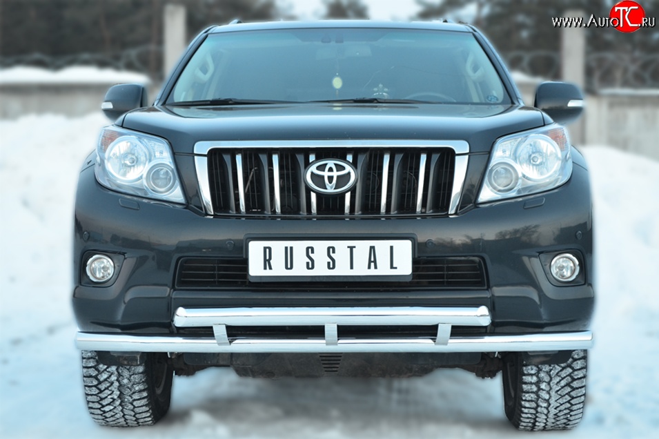 24 649 р. Защита переднего бампера (2 трубыØ63 мм, нержавейка) SLITKOFF  Toyota Land Cruiser Prado  J150 (2009-2013) дорестайлинг  с доставкой в г. Керчь