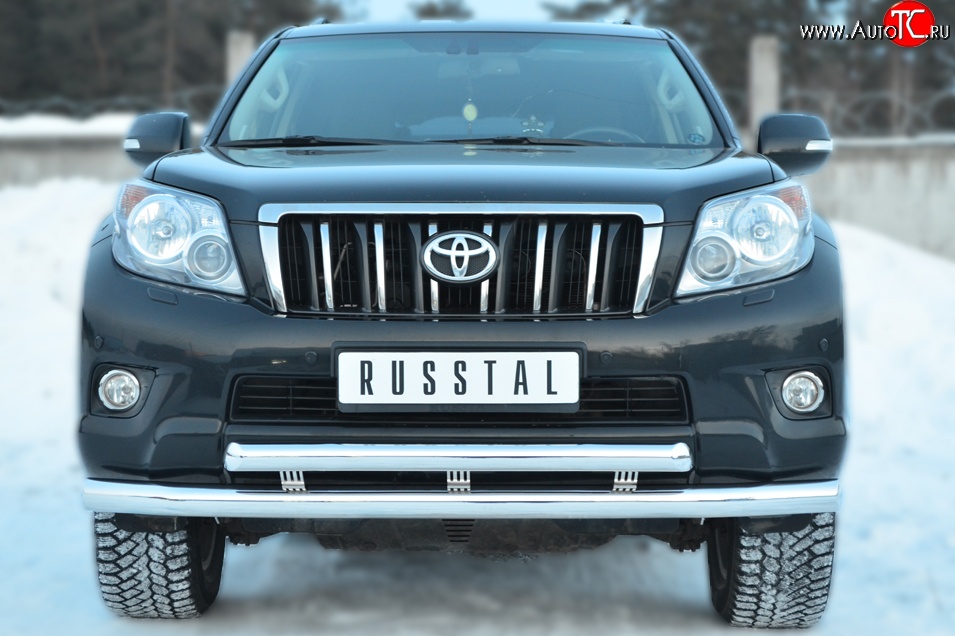 25 499 р. Защита переднего бампера (2 трубыØ76 и 63 мм, нержавейка) SLITKOFF  Toyota Land Cruiser Prado  J150 (2009-2013) дорестайлинг  с доставкой в г. Керчь