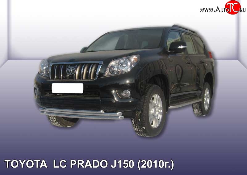 19 949 р. Защита переднего бампера Slitkoff (Ø 57 мм).(Ø 57+Ø 57+Ø 42, тройная)  Toyota Land Cruiser Prado  J150 (2009-2013) дорестайлинг (Нержавеющая сталь)  с доставкой в г. Керчь