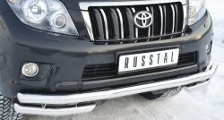 23 949 р. Защита переднего бампера (Ø63 мм с углами, нержавейка) SLITKOFF  Toyota Land Cruiser Prado  J150 (2009-2013) дорестайлинг  с доставкой в г. Керчь. Увеличить фотографию 2