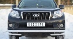 Защита переднего бампера (Ø63 мм с углами, нержавейка) SLITKOFF Toyota Land Cruiser Prado  J150 (2009-2013) дорестайлинг