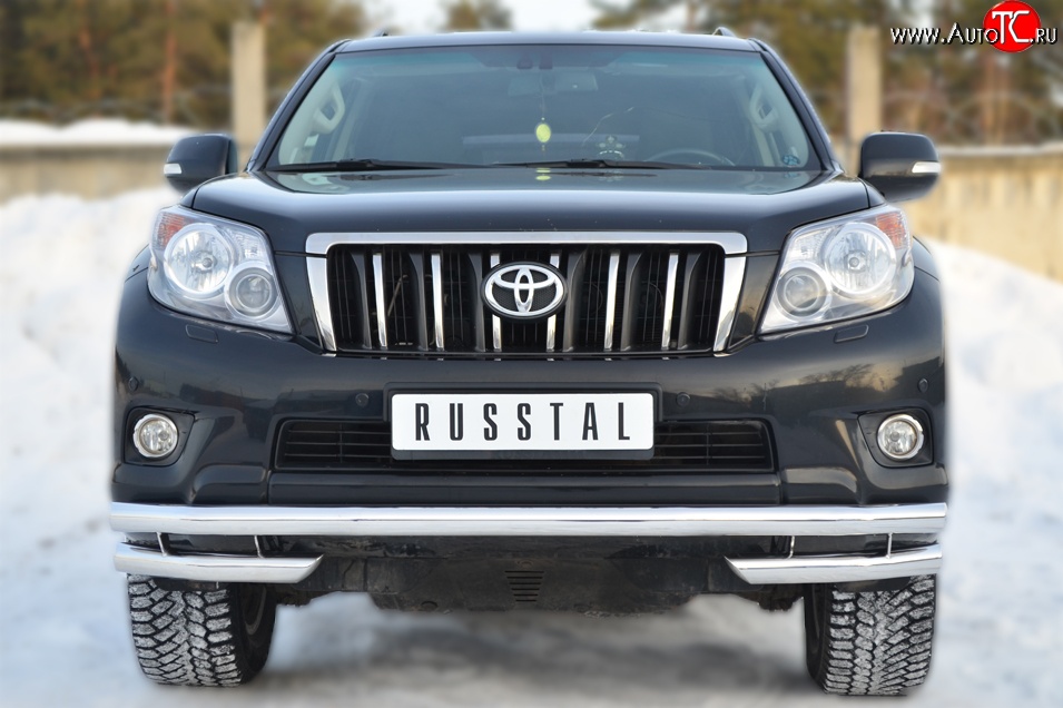23 949 р. Защита переднего бампера (Ø63 мм с углами, нержавейка) SLITKOFF  Toyota Land Cruiser Prado  J150 (2009-2013) дорестайлинг  с доставкой в г. Керчь
