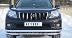 Защита переднего бампера (2 трубы Ø63 мм с зубами, нержавейка) SLITKOFF Toyota Land Cruiser Prado  J150 (2009-2013) дорестайлинг