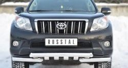 Защита переднего бампера (2 трубы Ø76 мм с зубами, нержавейка) SLITKOFF Toyota Land Cruiser Prado  J150 (2009-2013) дорестайлинг