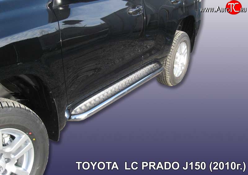 21 449 р. Широкая защита порогов Slitkoff  Toyota Land Cruiser Prado  J150 (2009-2013) дорестайлинг (Цвет: нержавеющая полированная сталь)  с доставкой в г. Керчь