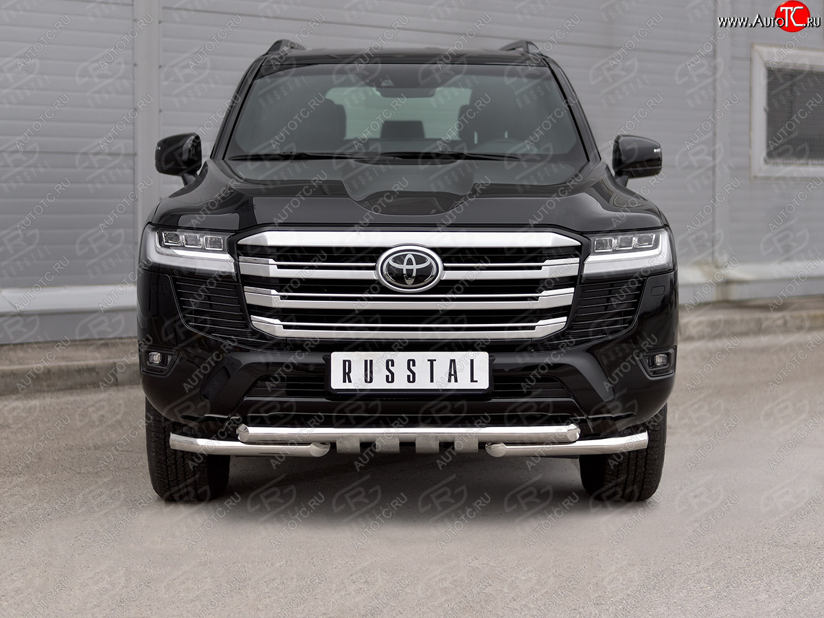 35 999 р. Защита переднего бампера (Ø63 мм с клыками, нержавейка) SLITKOFF Toyota Land Cruiser J300 дорестайлинг (2021-2025)  с доставкой в г. Керчь