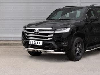 35 999 р. Защита переднего бампера (Ø63 мм с клыками, нержавейка) SLITKOFF Toyota Land Cruiser J300 дорестайлинг (2021-2025)  с доставкой в г. Керчь. Увеличить фотографию 2