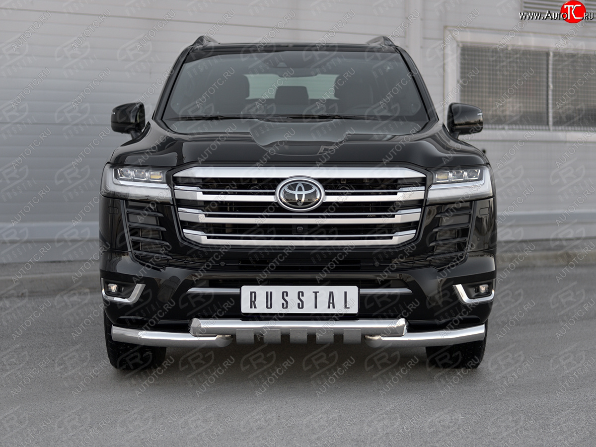 36 749 р. Защита переднего бампера (Ø76 мм с клыками, нержавейка, 70TH ANNIVERSARY) SLITKOFF Toyota Land Cruiser J300 дорестайлинг (2021-2025)  с доставкой в г. Керчь
