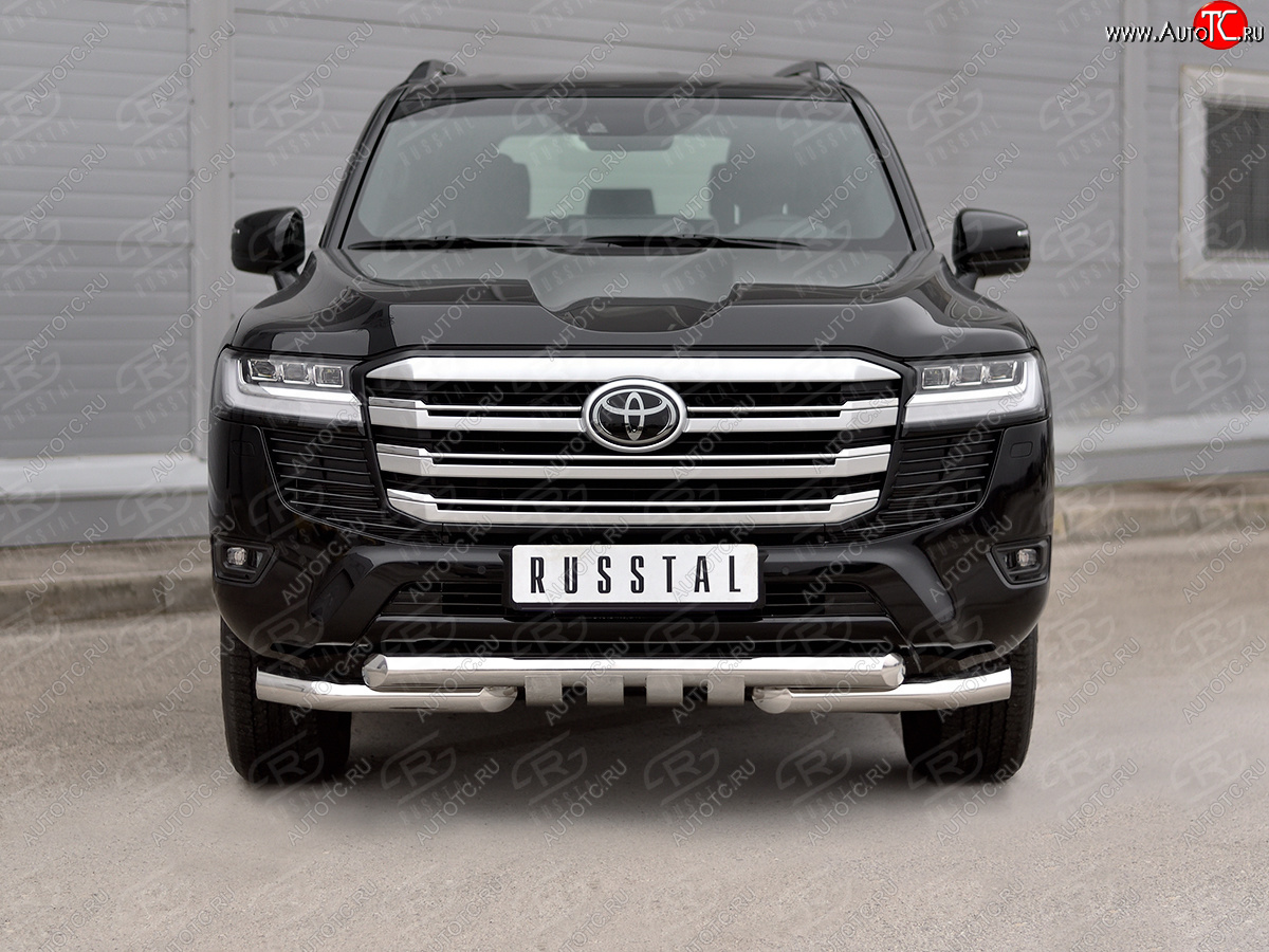 38 949 р. Защита переднего бампера (Ø76 мм с клыками, нержавейка) SLITKOFF Toyota Land Cruiser J300 дорестайлинг (2021-2025) (полированная нержавейка)  с доставкой в г. Керчь