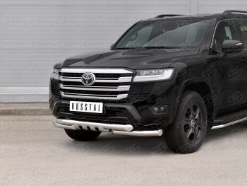 38 949 р. Защита переднего бампера (Ø76 мм с клыками, нержавейка) SLITKOFF Toyota Land Cruiser J300 дорестайлинг (2021-2025) (полированная нержавейка)  с доставкой в г. Керчь. Увеличить фотографию 2