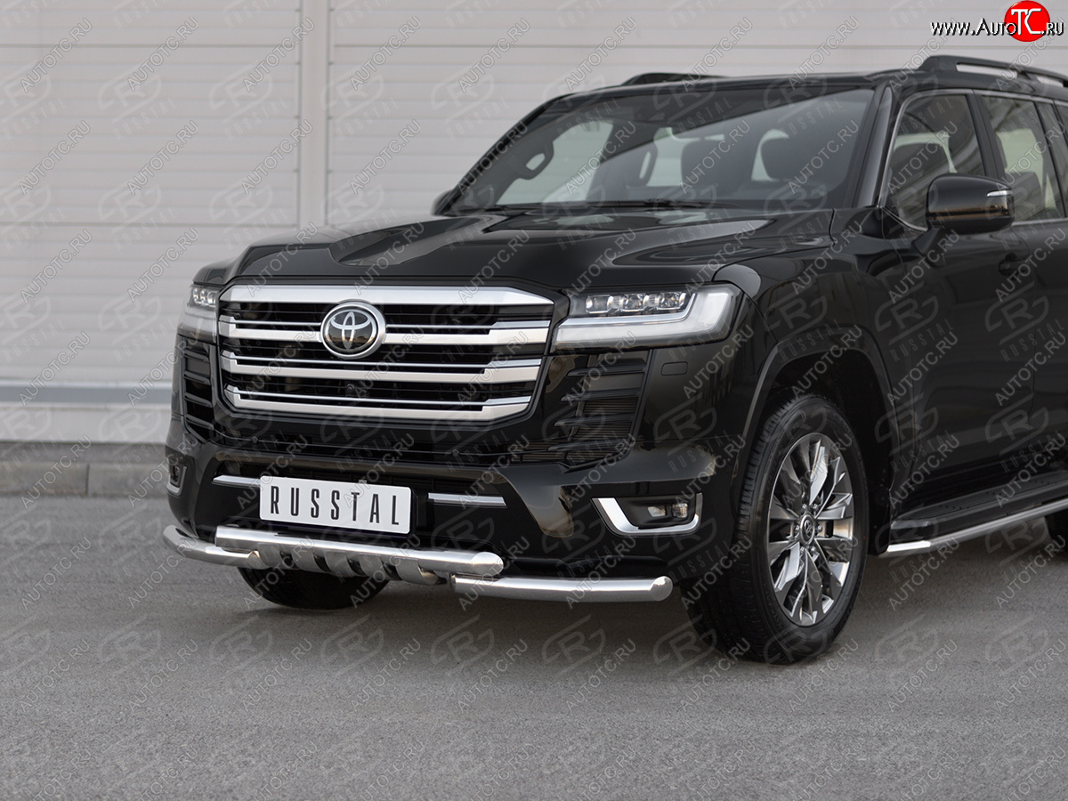 31 549 р. Защита переднего бампера (Ø63 мм с клыками, нержавейка, 70TH ANNIVERSARY) SLITKOFF Toyota Land Cruiser J300 дорестайлинг (2021-2025)  с доставкой в г. Керчь