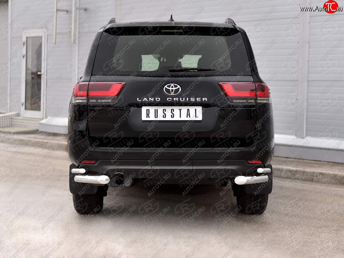 24 599 р. Защита заднего бампера (2 трубы, Ø76 и 42 мм, нержавейка)  Toyota Land Cruiser  J300 (2021-2025) дорестайлинг (полированная нержавейка)  с доставкой в г. Керчь