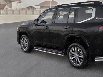 Защита порогов (Ø42 мм, 70TH ANNIVERSARY) SLITKOFF Toyota Land Cruiser  J300 (2021-2025) дорестайлинг (полированная нержавейка)