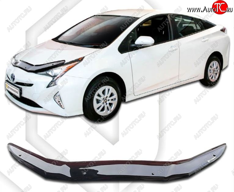 1 899 р. Дефлектор капота CA-Plastiс Toyota Prius XW50 дорестайлинг (2015-2018) (Classic черный, Без надписи)  с доставкой в г. Керчь
