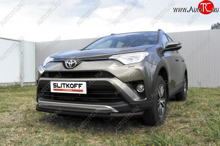 9 599 р. Защита переднего бампер Slitkoff  Toyota RAV4  XA40 (2015-2019) 5 дв. рестайлинг (Цвет: серебристый)  с доставкой в г. Керчь
