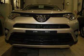 Сетка на бампер внешняя Arbori для автомобилей с камерой Toyota RAV4  XA40 (2015-2019) 5 дв. рестайлинг (Черная 15 мм)