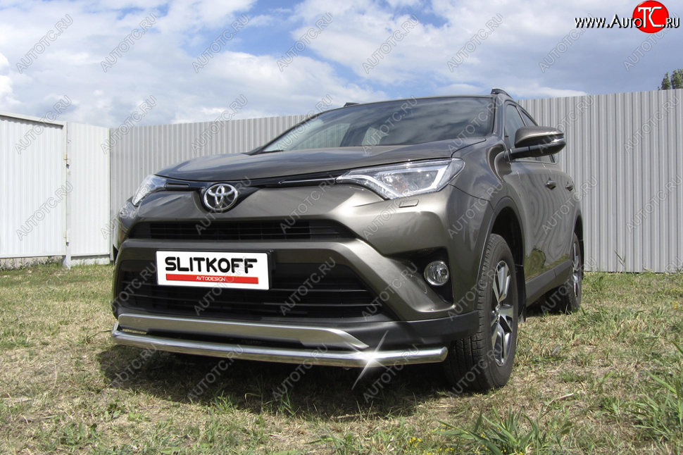 10 749 р. Защита переднего бампера Slitkoff (Ø57 мм) Toyota RAV4 XA40 5 дв. рестайлинг (2015-2019) (Нержавейка полированная)  с доставкой в г. Керчь