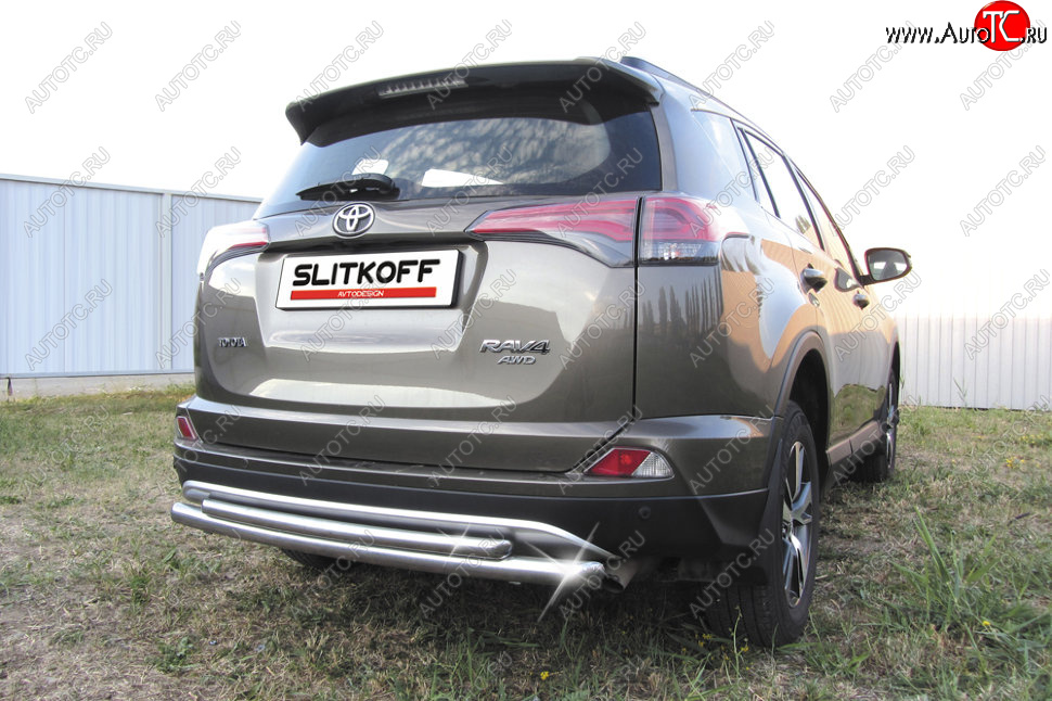 10 999 р. Защита заднего бампера Slitkoff (Ø57 и 42 мм, радиусная)  Toyota RAV4  XA40 (2015-2019) 5 дв. рестайлинг (Нержавейка полированная)  с доставкой в г. Керчь
