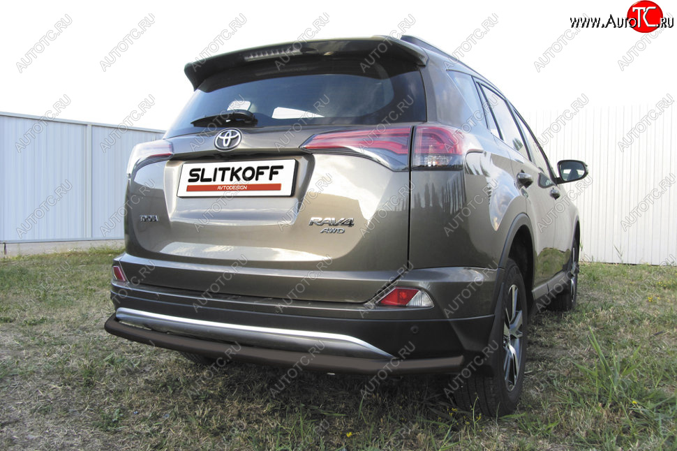 8 199 р. Защита заднего бампера Slitkoff (Ø57 мм, длинная) Toyota RAV4 XA40 5 дв. рестайлинг (2015-2019) (Сталь с полимерным покрытием в цвет: черный)  с доставкой в г. Керчь