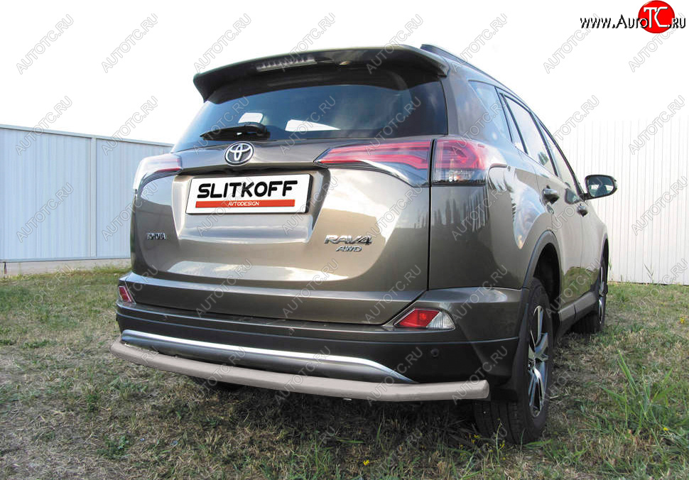 8 199 р. Защита заднего бампера Slitkoff (Ø57 мм, длинная)  Toyota RAV4  XA40 (2015-2019) 5 дв. рестайлинг (Сталь с полимерным покрытием в цвет: серебристый)  с доставкой в г. Керчь