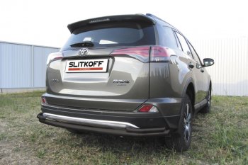 13 699 р. Защита заднего бампера Slitkoff (Ø57 и 42 мм, длинная)  Toyota RAV4  XA40 (2015-2019) 5 дв. рестайлинг (Нержавейка полированная)  с доставкой в г. Керчь. Увеличить фотографию 2