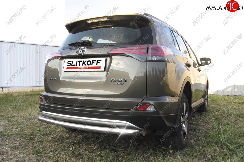 8 999 р. Защита заднего бампера Slitkoff (Ø57 мм, радиусная)  Toyota RAV4  XA40 (2015-2019) 5 дв. рестайлинг (Нержавейка полированная)  с доставкой в г. Керчь