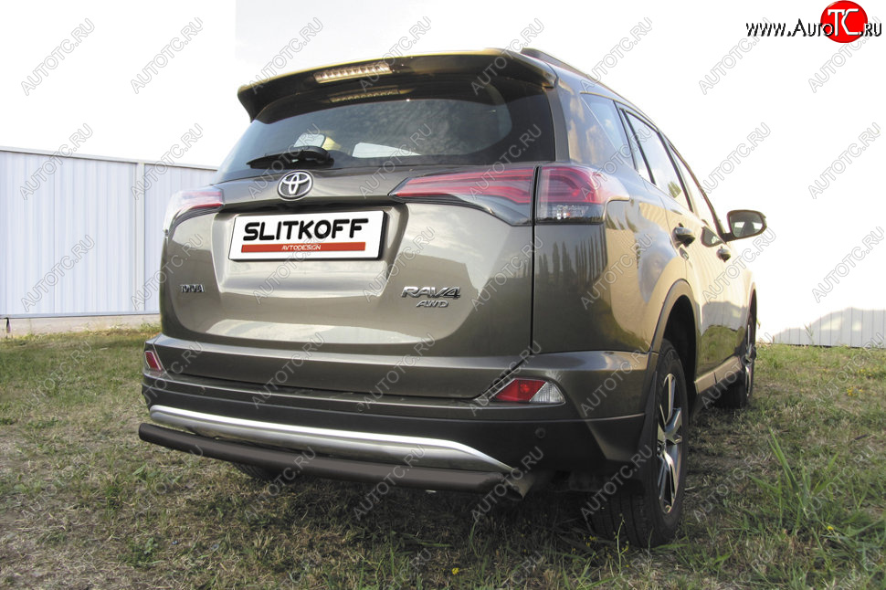 6 399 р. Защита заднего бампера Slitkoff (Ø57 мм, радиусная)  Toyota RAV4  XA40 (2015-2019) 5 дв. рестайлинг (Сталь с полимерным покрытием в цвет: черный)  с доставкой в г. Керчь