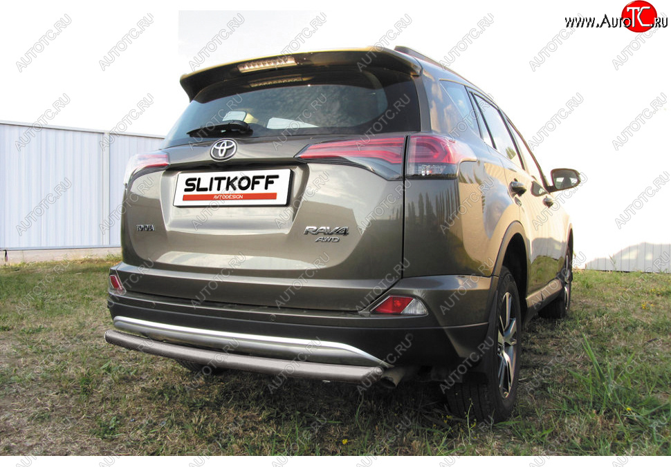 6 399 р. Защита заднего бампера Slitkoff (Ø57 мм, радиусная)  Toyota RAV4  XA40 (2015-2019) 5 дв. рестайлинг (Сталь с полимерным покрытием в цвет: серебристый)  с доставкой в г. Керчь