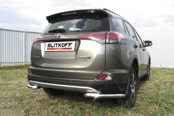 8 849 р. Защита заднего бампера Slitkoff (Ø57 мм, уголки)  Toyota RAV4  XA40 (2015-2019) 5 дв. рестайлинг (Нержавейка полированная)  с доставкой в г. Керчь. Увеличить фотографию 2