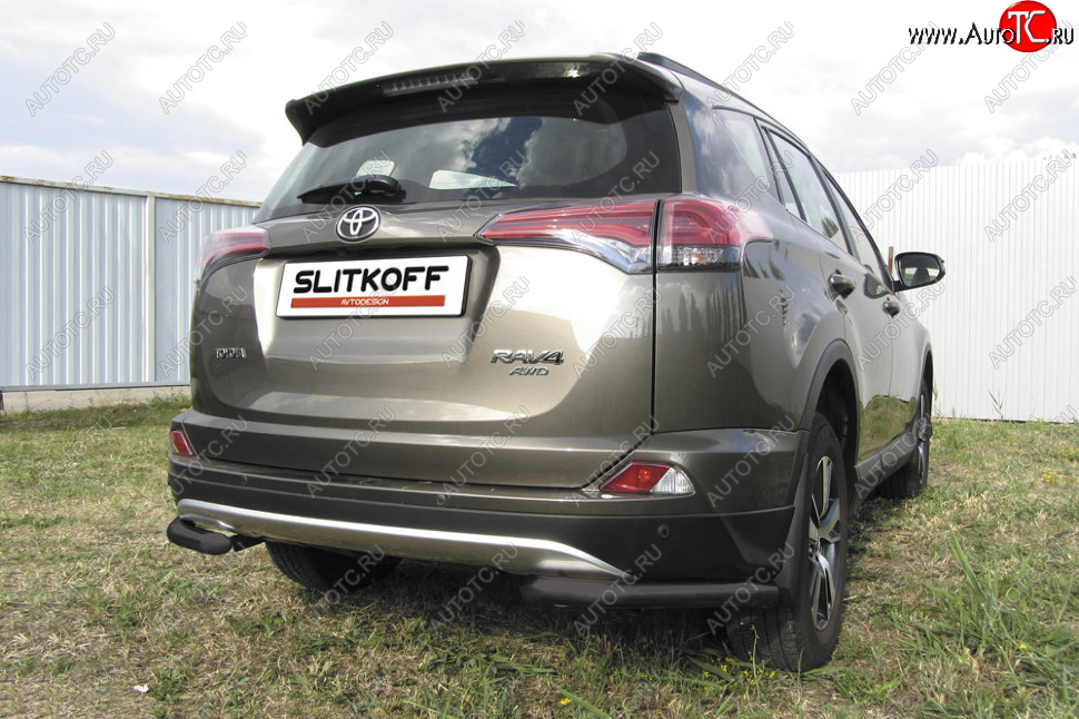 8 849 р. Защита заднего бампера Slitkoff (Ø57 мм, уголки)  Toyota RAV4  XA40 (2015-2019) 5 дв. рестайлинг (Нержавейка полированная)  с доставкой в г. Керчь