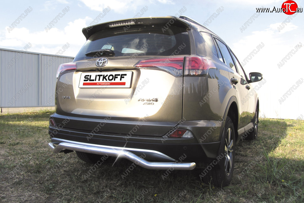 10 999 р. Защита заднего бампера Slitkoff (Ø57 мм, волна)  Toyota RAV4  XA40 (2015-2019) 5 дв. рестайлинг (Нержавейка полированная)  с доставкой в г. Керчь