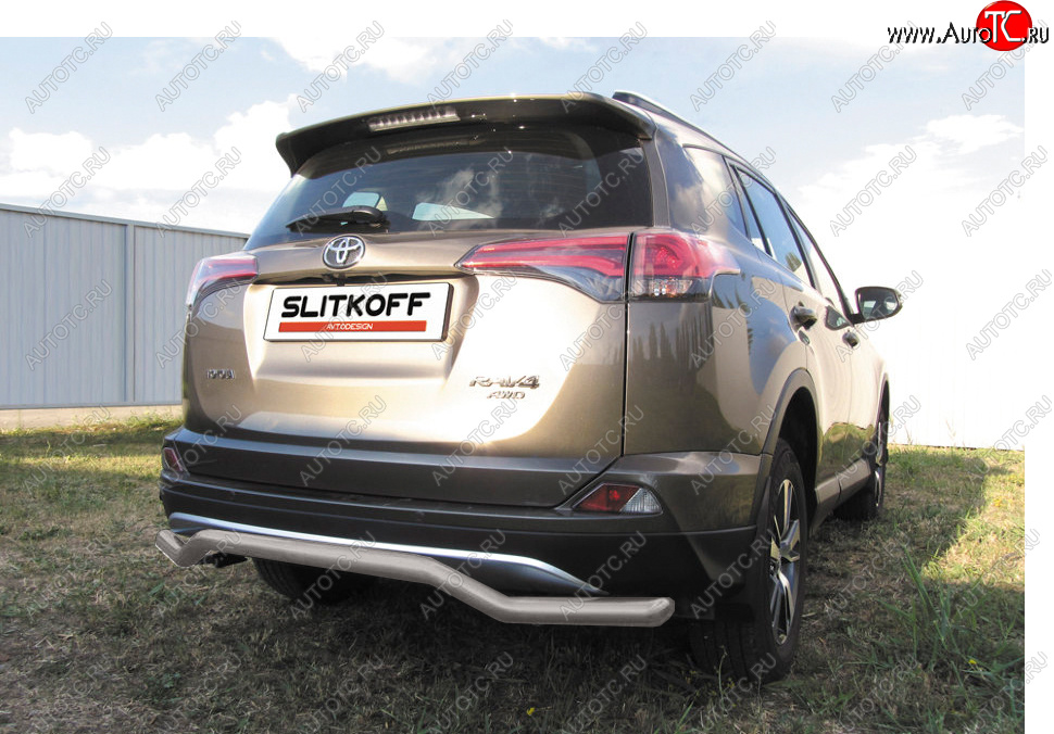 7 749 р. Защита заднего бампера Slitkoff (Ø57 мм, волна)  Toyota RAV4  XA40 (2015-2019) 5 дв. рестайлинг (Сталь с полимерным покрытием в цвет: серебристый)  с доставкой в г. Керчь