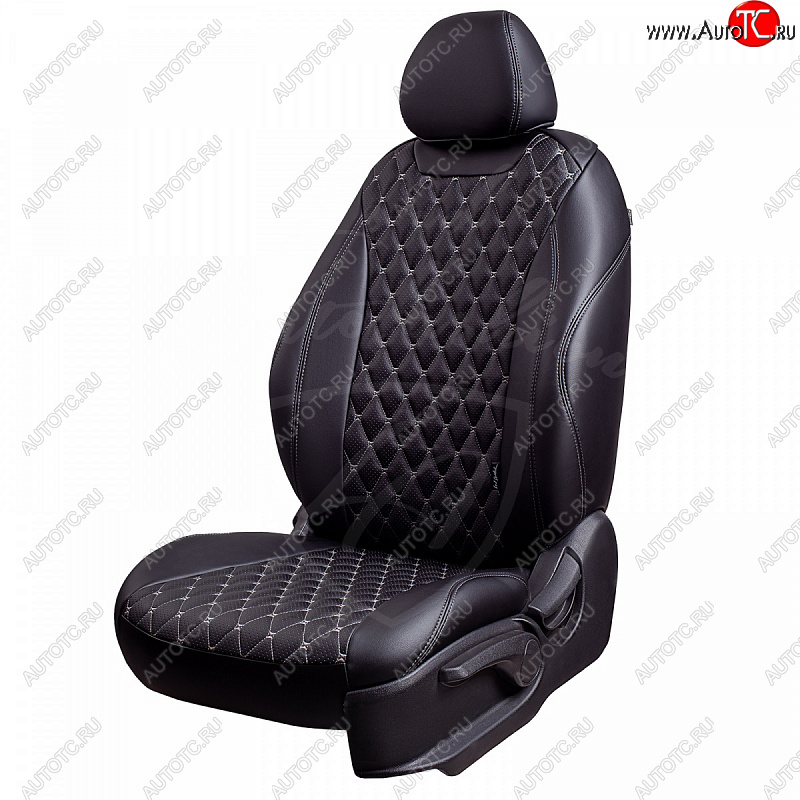 19 649 р. Чехлы для сидений Lord Autofashion Байрон (экокожа, 60/40, подлокотник, 3 Г-образных подголовника) Toyota RAV4 XA40 5 дв. дорестайлинг (2012-2015) (Черный, вставка черная, строчка серая)  с доставкой в г. Керчь