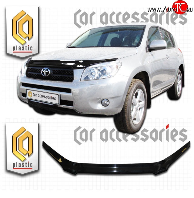 2 199 р. Дефлектор капота CA Plastic exclusive  Toyota RAV4  XA305 (2005-2009) 5 дв. дорестайлинг (Classic черный, Без надписи)  с доставкой в г. Керчь