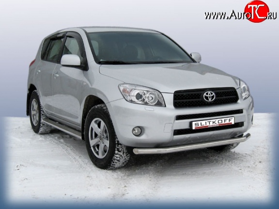 8 999 р. Одинарная защита переднего бампера из трубы диаметром 57 мм Slitkoff  Toyota RAV4  XA305 (2005-2009) 5 дв. дорестайлинг (Цвет: нержавеющая полированная сталь)  с доставкой в г. Керчь