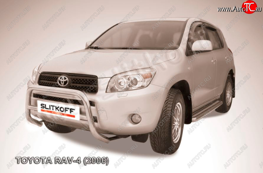 21 999 р. Защита переднего бампера Slitkoff (Ø57 мм, низкая) Toyota RAV4 XA305 5 дв. дорестайлинг (2005-2009) (Нержавейка полированная)  с доставкой в г. Керчь