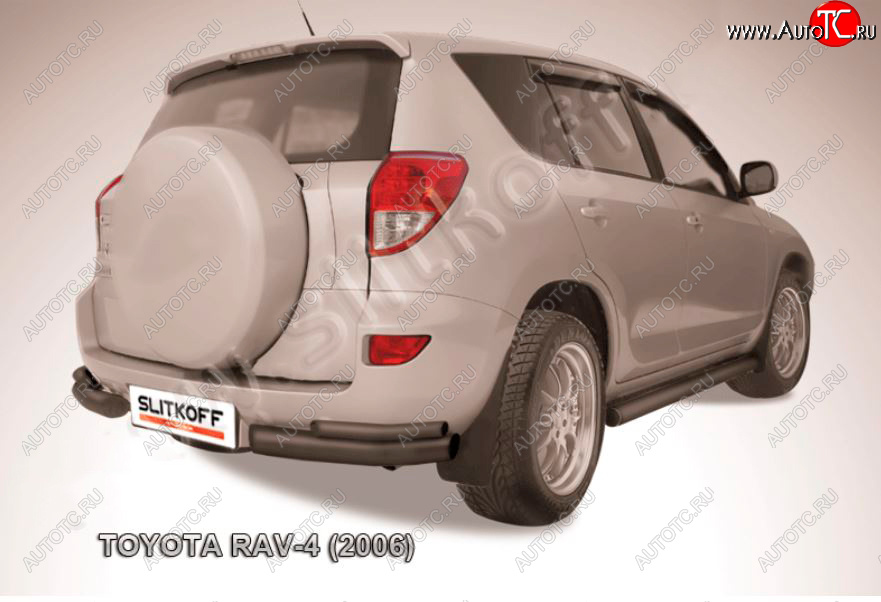 5 749 р. Защита заднего бампера Slitkoff (d57 мм, уголки)  Toyota RAV4  XA305 (2005-2009) 5 дв. дорестайлинг (Сталь с полимерным покрытием в цвет: черный)  с доставкой в г. Керчь