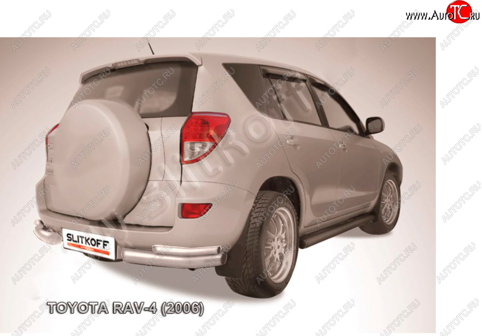 5 749 р. Защита заднего бампера Slitkoff (d57 мм, уголки)  Toyota RAV4  XA305 (2005-2009) 5 дв. дорестайлинг (Сталь с полимерным покрытием в цвет: серебристый)  с доставкой в г. Керчь